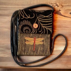 Gypsy Camp Boodle Bag Dragonfly & Peacock Feather Tapestry Boho Crossbody